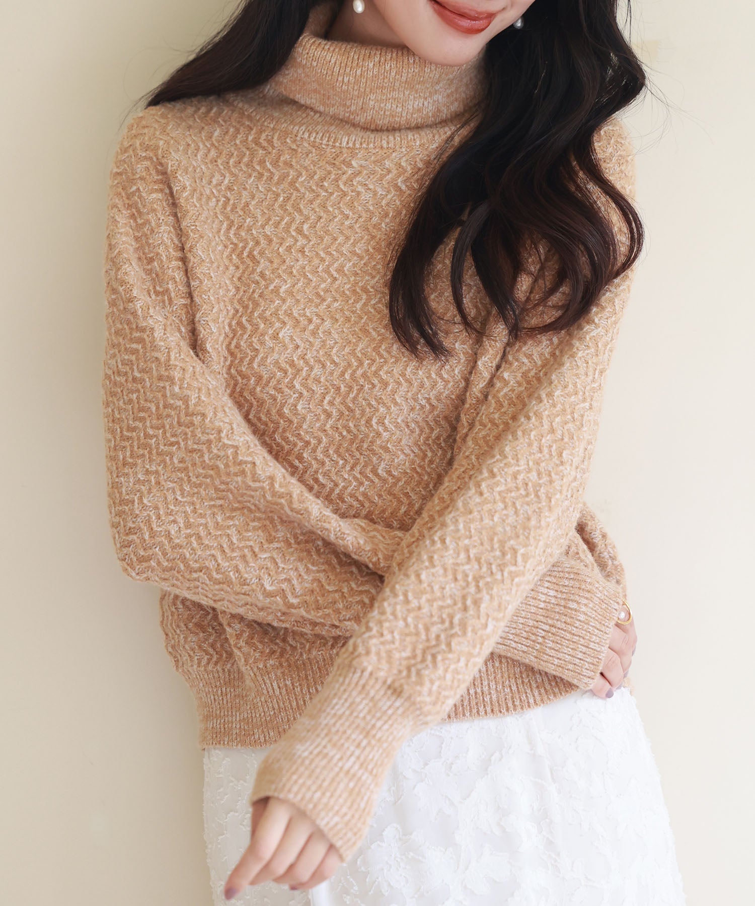 ドロップショルダータートルネックニットプルオーバーsdpxyf6550 ライトブラウン