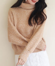 ドロップショルダータートルネックニットプルオーバーsdpxyf6550 ライトブラウン