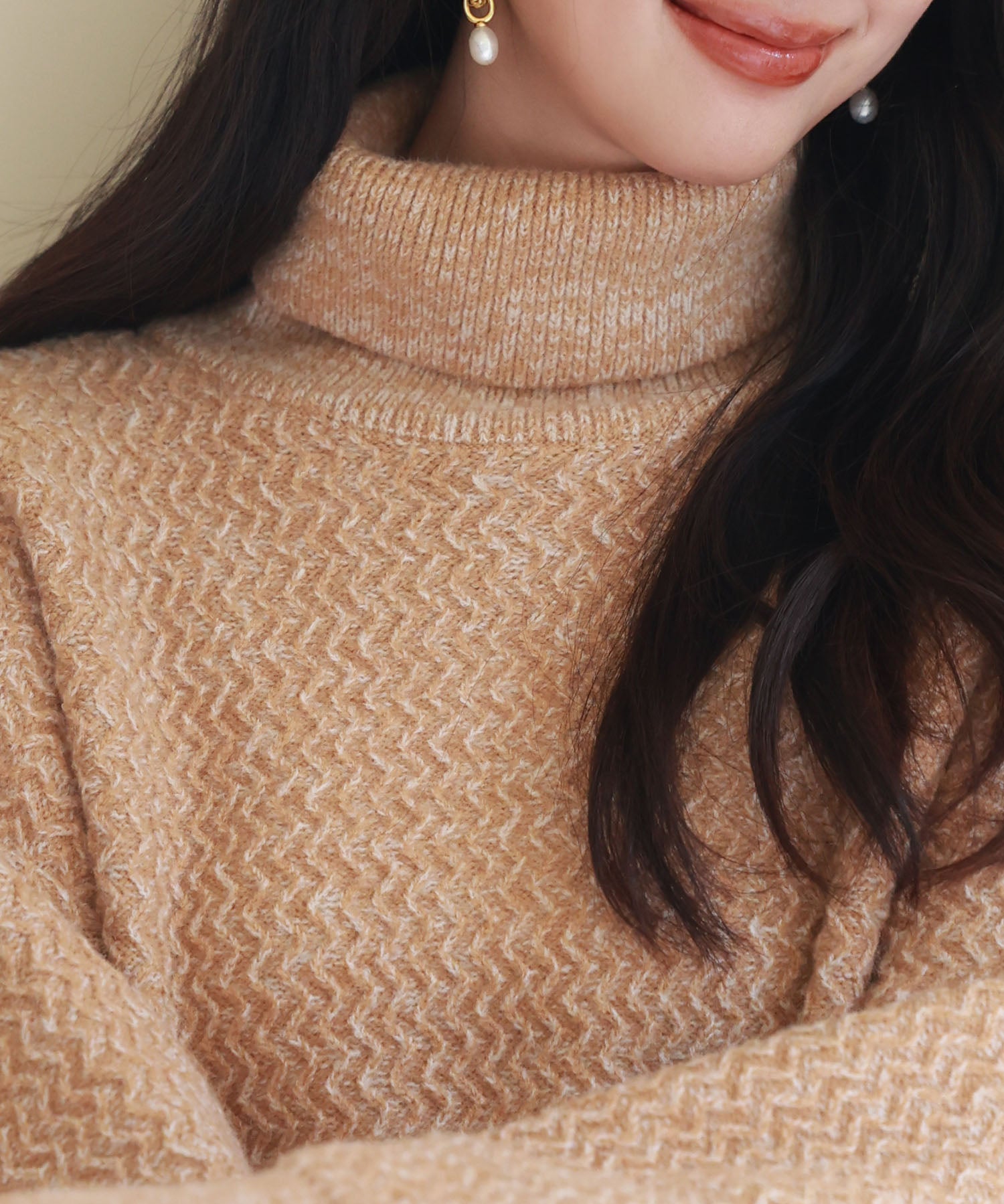 ドロップショルダータートルネックニットプルオーバーsdpxyf6550 ライトブラウン