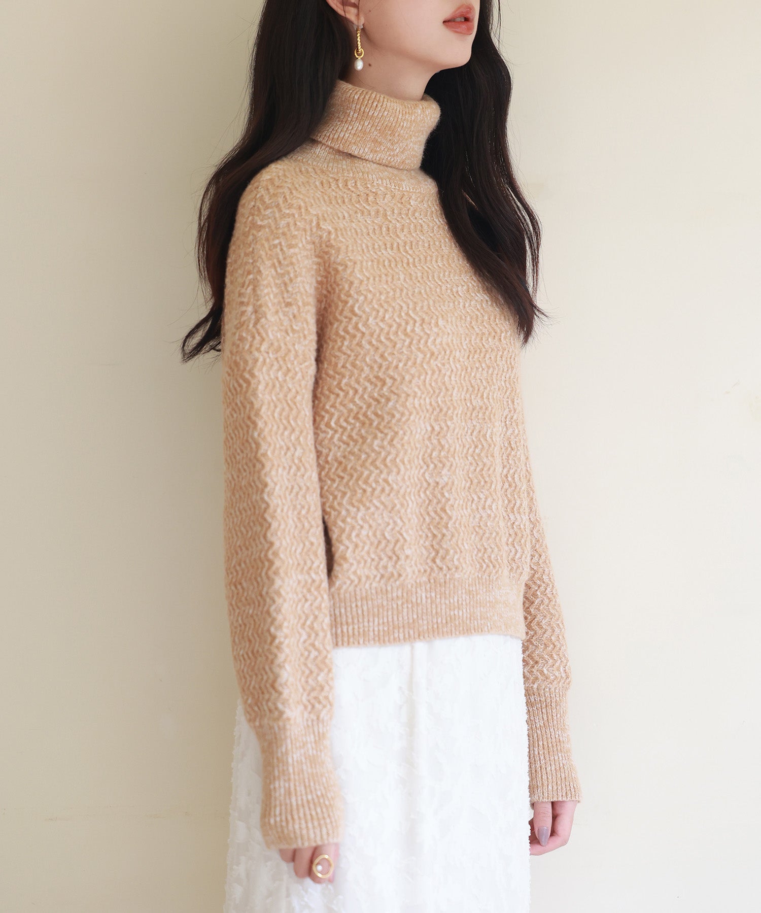 ドロップショルダータートルネックニットプルオーバーsdpxyf6550 ライトブラウン