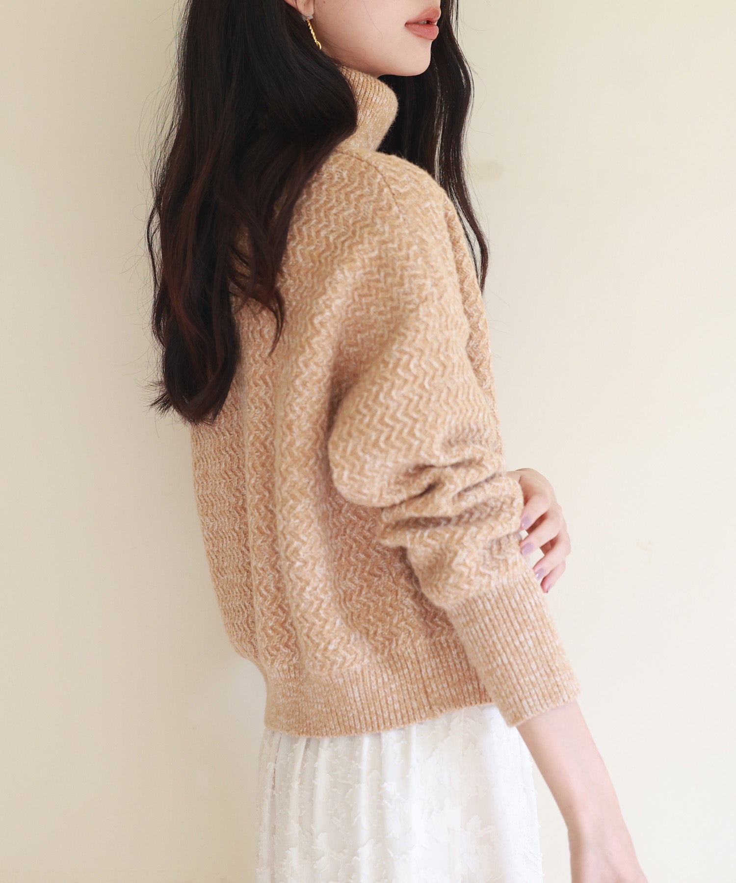 ドロップショルダータートルネックニットプルオーバーsdpxyf6550 ライトブラウン