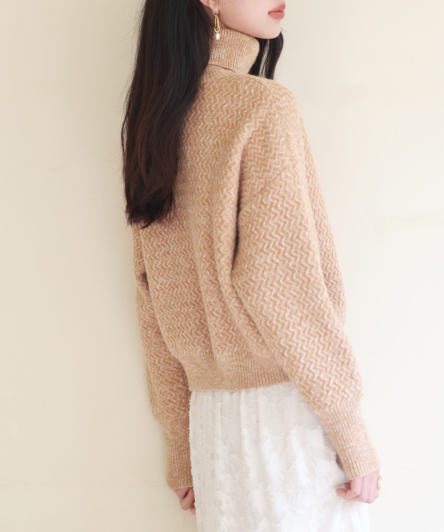 ドロップショルダータートルネックニットプルオーバーsdpxyf6550 ライトブラウン