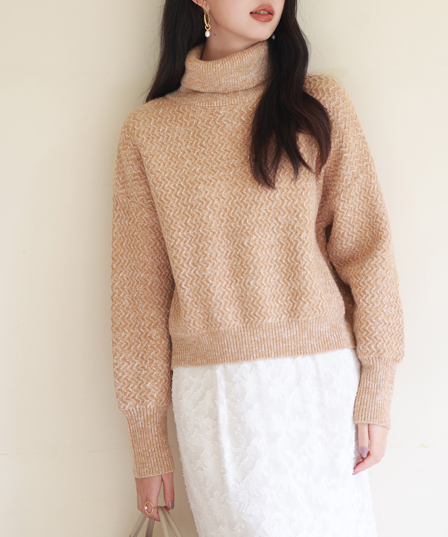 ドロップショルダータートルネックニットプルオーバーsdpxyf6550 ライトブラウン