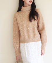 ドロップショルダータートルネックニットプルオーバーsdpxyf6550 ライトブラウン