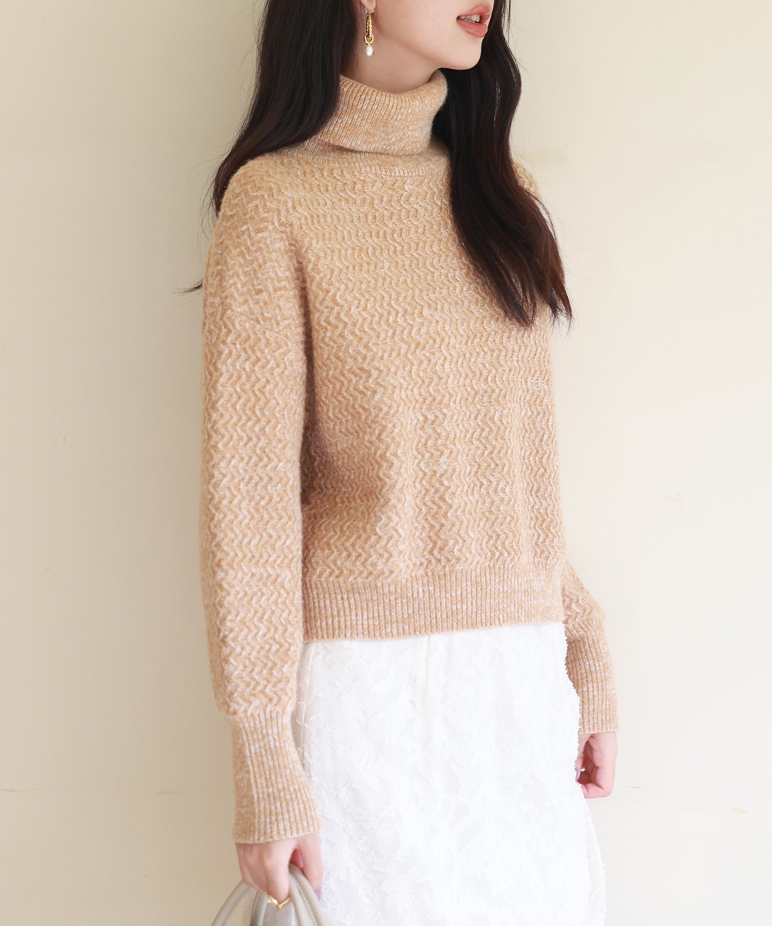 ドロップショルダータートルネックニットプルオーバーsdpxyf6550 ライトブラウン