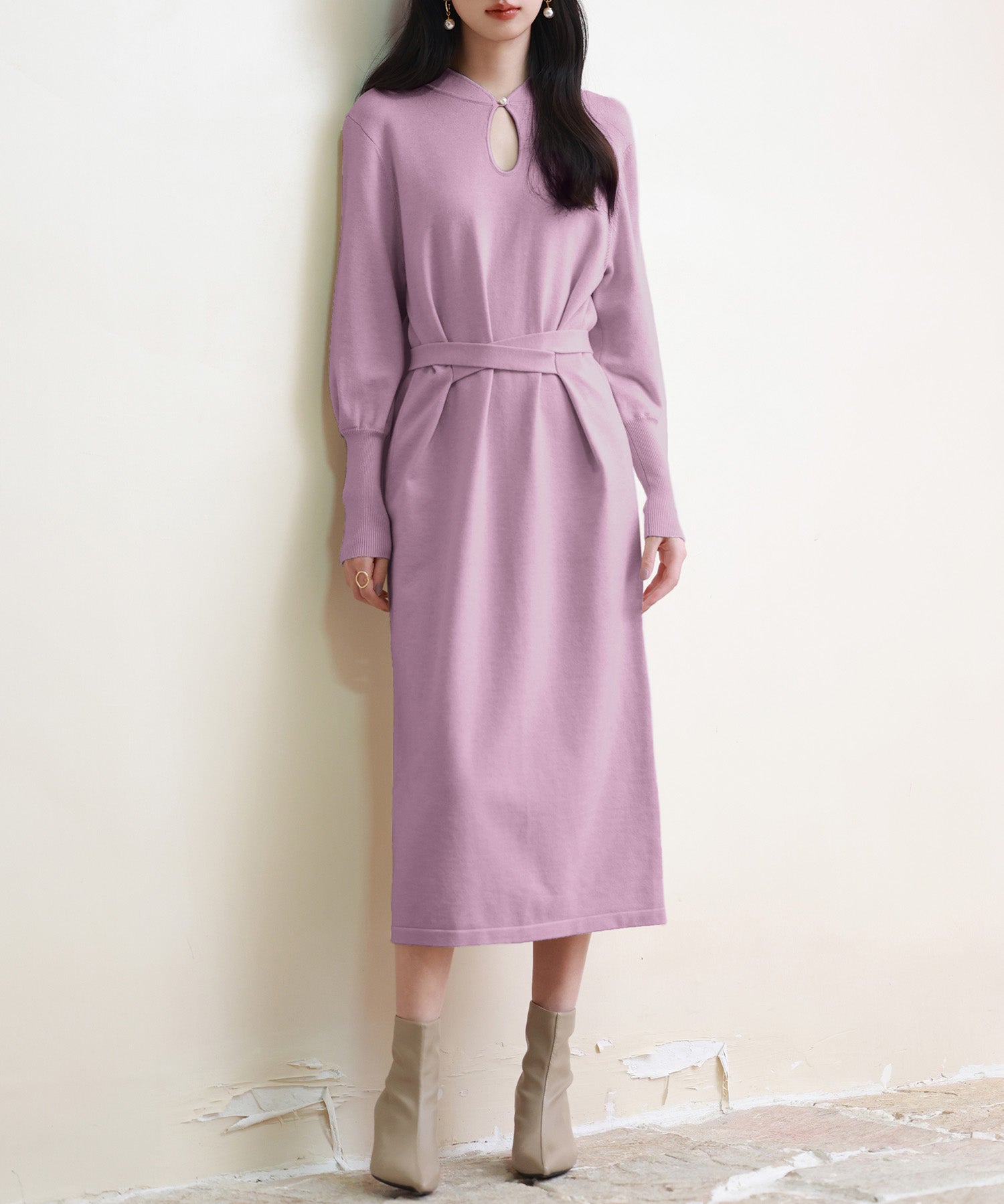 ハイゲージ編み長袖ニットワンピースsdpxyf6560