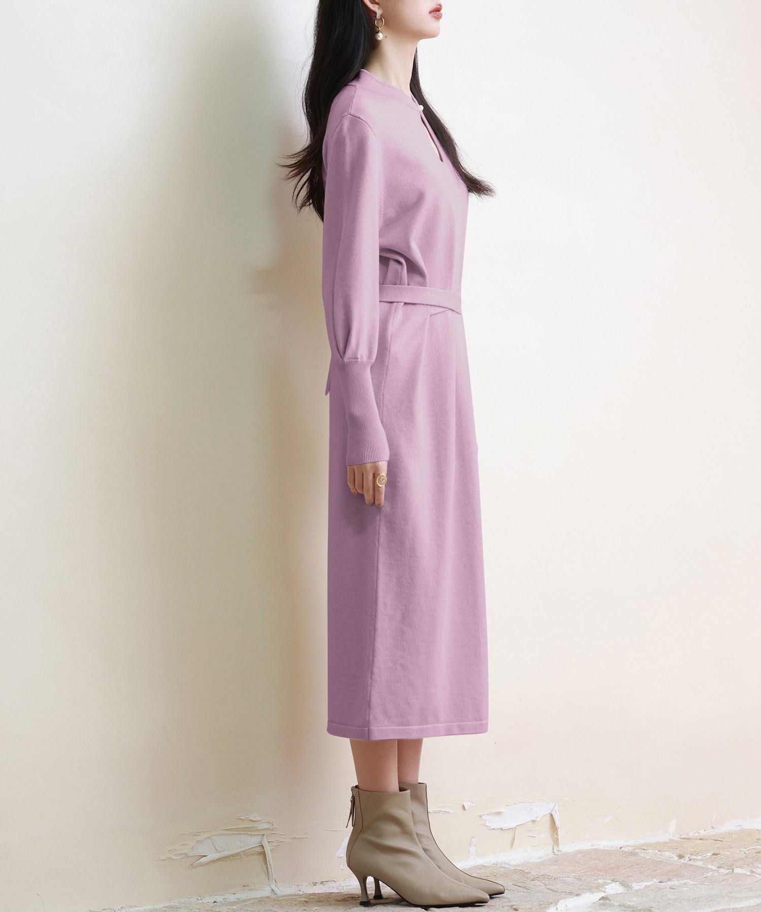 ハイゲージ編み長袖ニットワンピースsdpxyf6560