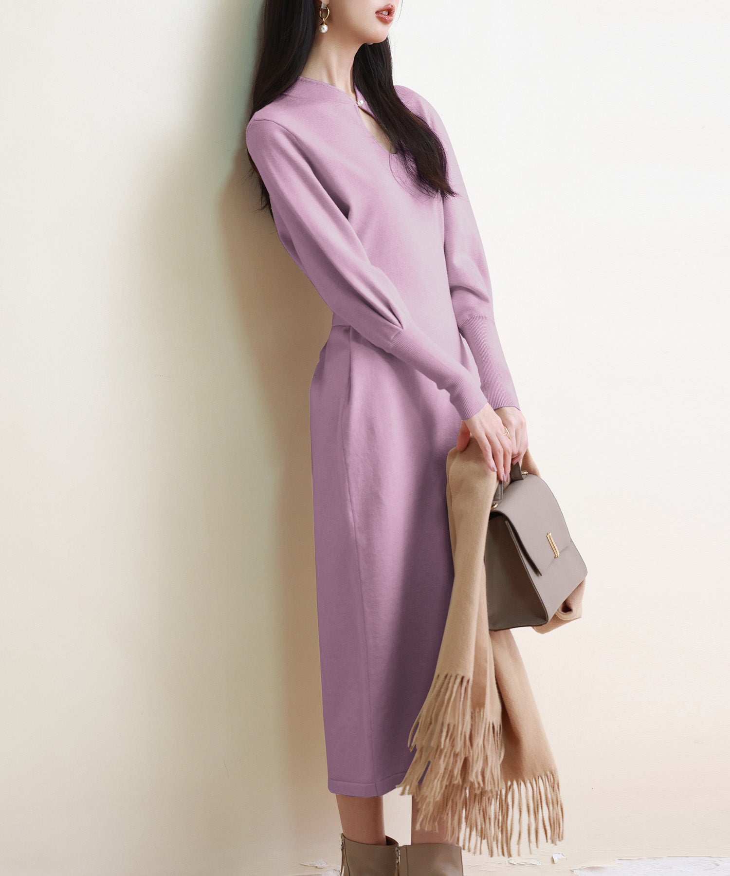 ハイゲージ編み長袖ニットワンピースsdpxyf6560