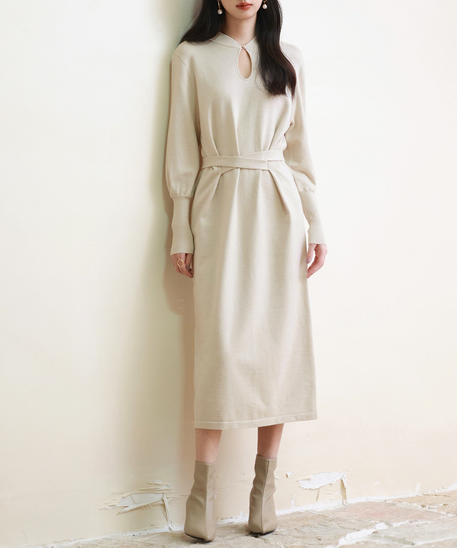 ハイゲージ編み長袖ニットワンピースsdpxyf6560-103-14