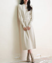 ハイゲージ編み長袖ニットワンピースsdpxyf6560 ベージュ