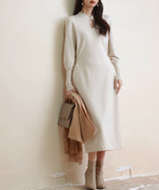 ハイゲージ編み長袖ニットワンピースsdpxyf6560 ベージュ
