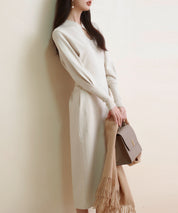 ハイゲージ編み長袖ニットワンピースsdpxyf6560 ベージュ
