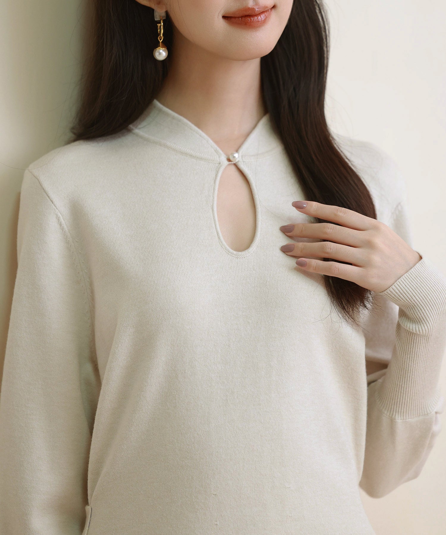 ハイゲージ編み長袖ニットワンピースsdpxyf6560 ベージュ