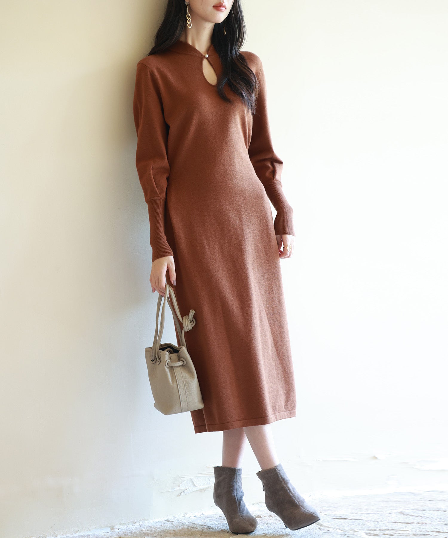 ハイゲージ編み長袖ニットワンピースsdpxyf6560