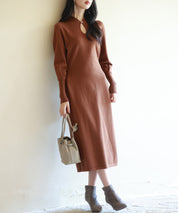 ハイゲージ編み長袖ニットワンピースsdpxyf6560