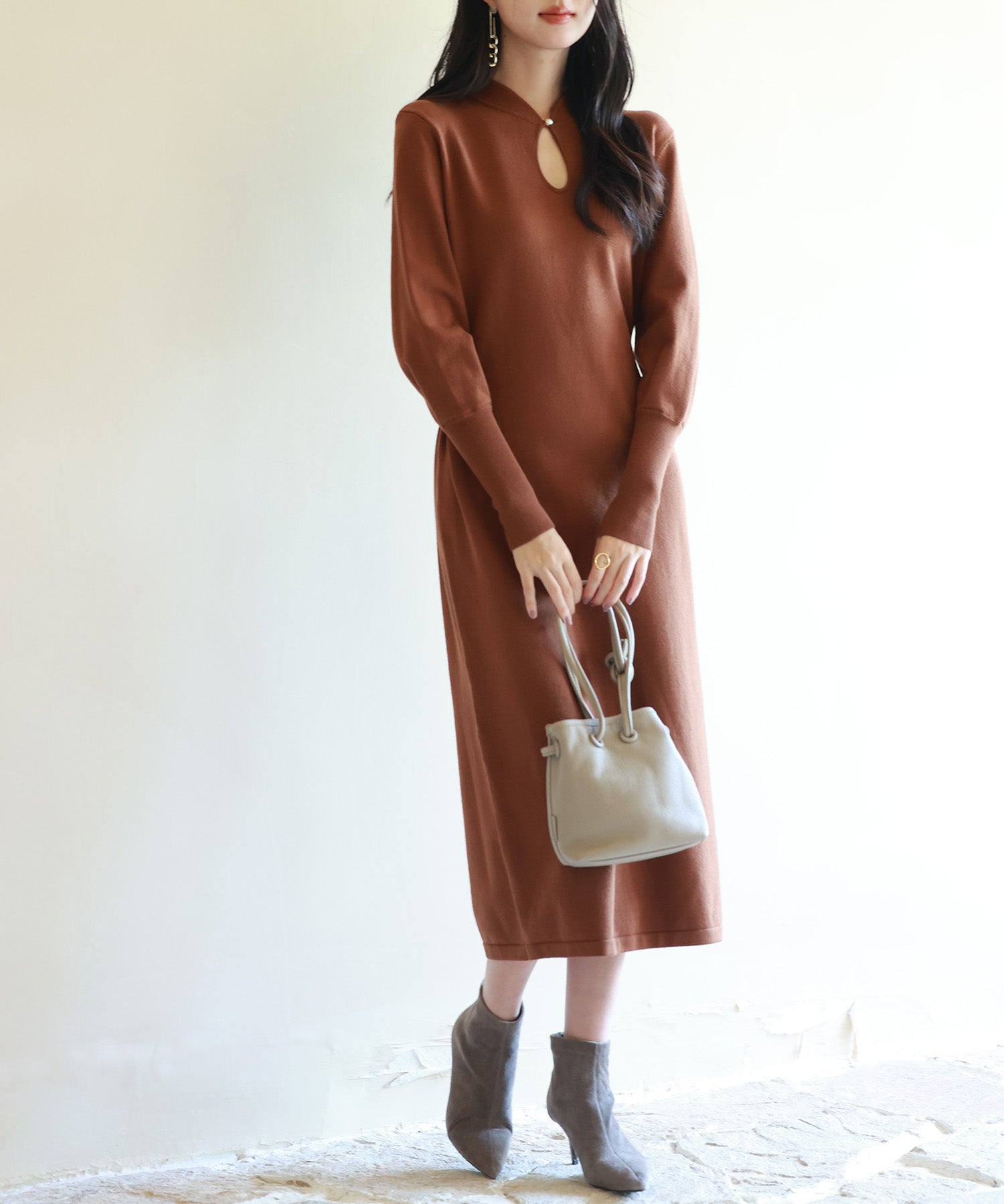 ハイゲージ編み長袖ニットワンピースsdpxyf6560