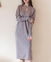 ハイゲージ編み長袖ニットワンピースsdpxyf6560 グレイッシュベージュ