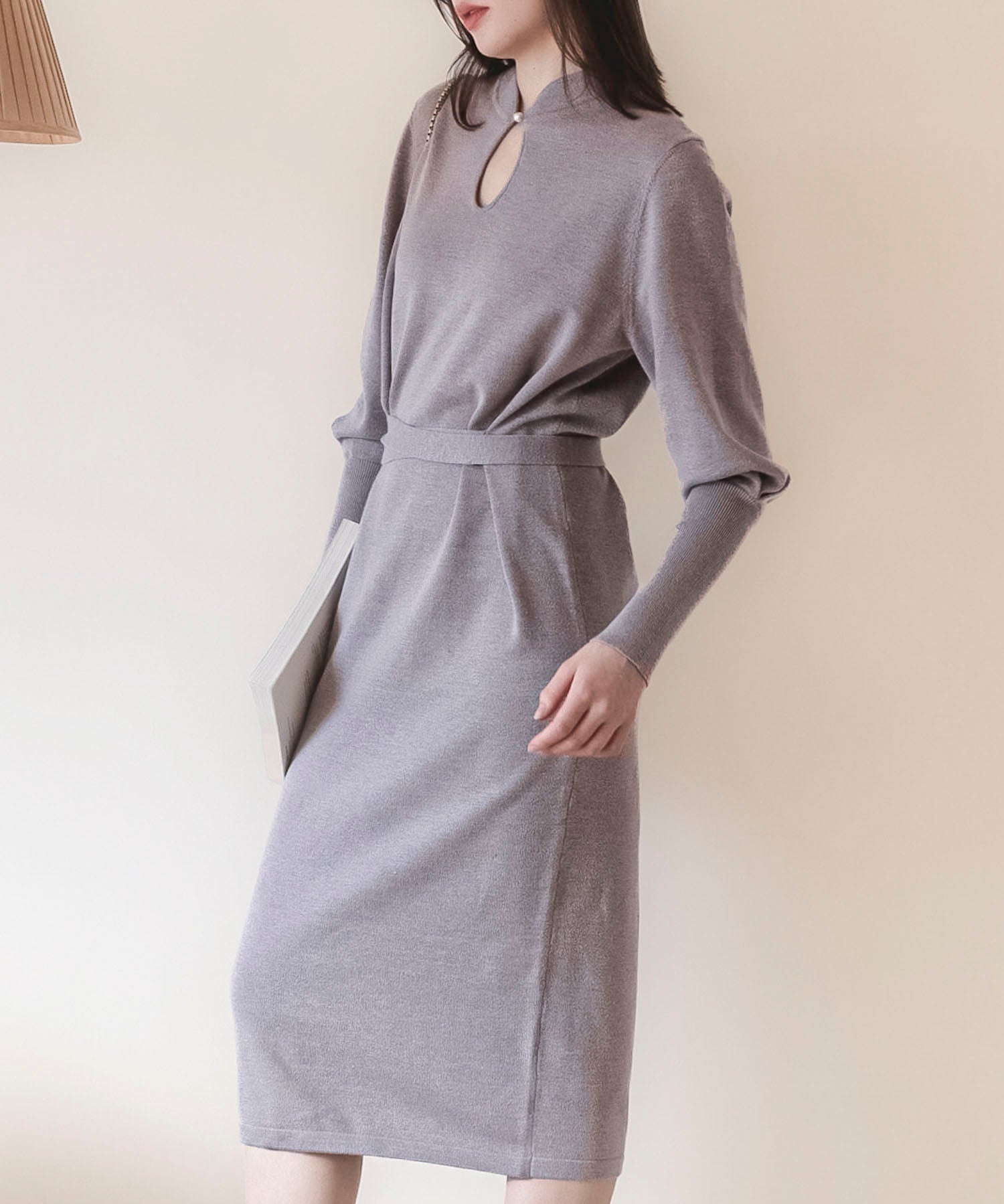 ハイゲージ編み長袖ニットワンピースsdpxyf6560 グレイッシュベージュ