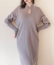 ハイゲージ編み長袖ニットワンピースsdpxyf6560 グレイッシュベージュ