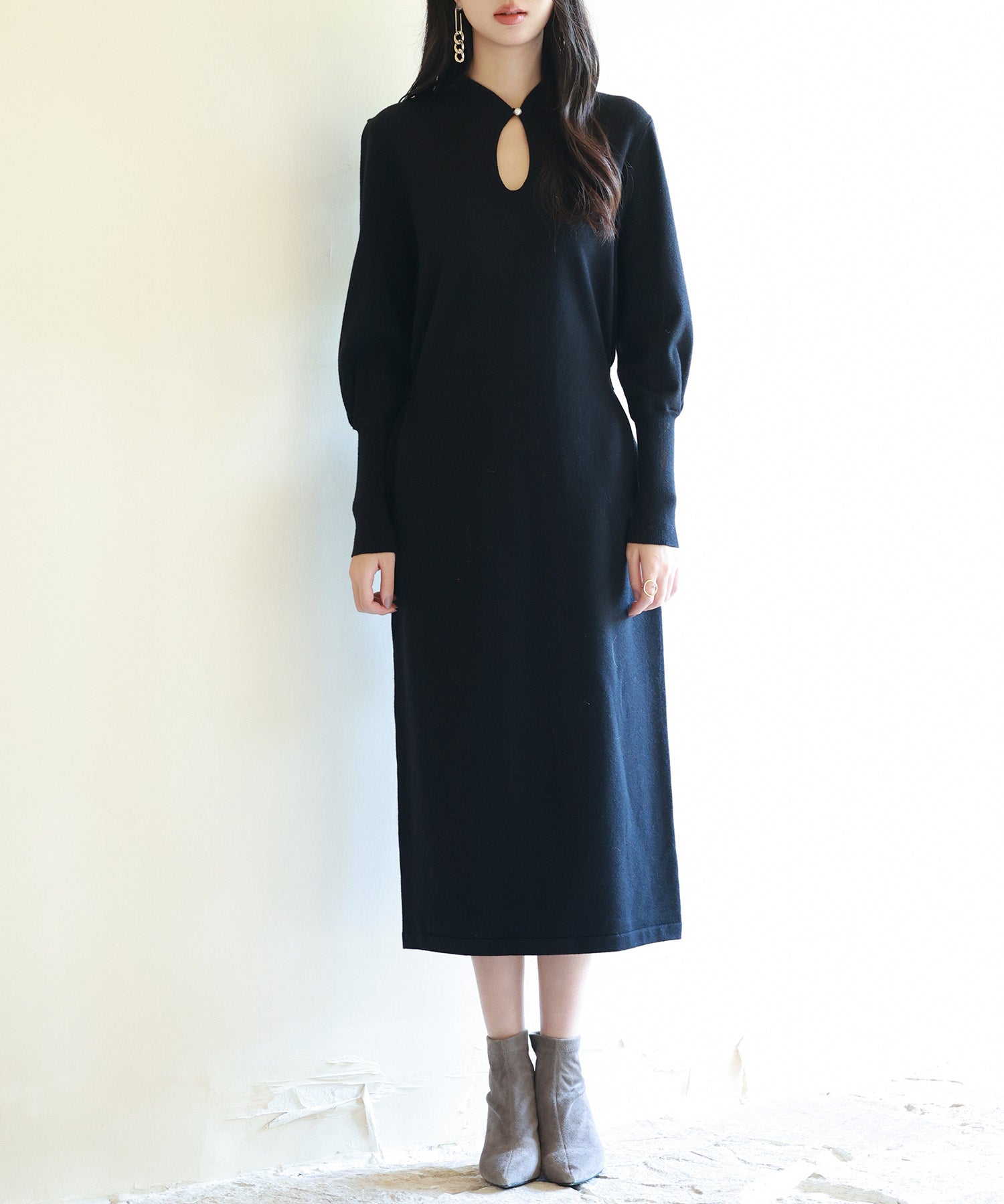 ハイゲージ編み長袖ニットワンピースsdpxyf6560-103-8