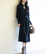 ハイゲージ編み長袖ニットワンピースsdpxyf6560 ブラック