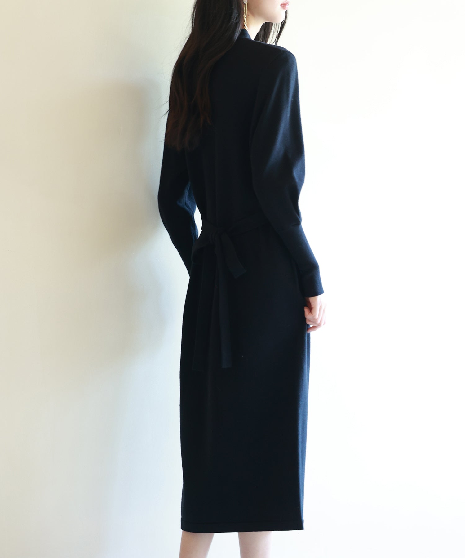 ハイゲージ編み長袖ニットワンピースsdpxyf6560 ブラック