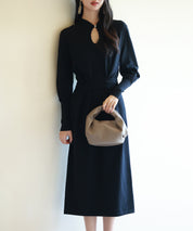 ハイゲージ編み長袖ニットワンピースsdpxyf6560 ブラック