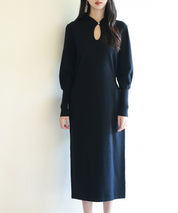 ハイゲージ編み長袖ニットワンピースsdpxyf6560 ブラック