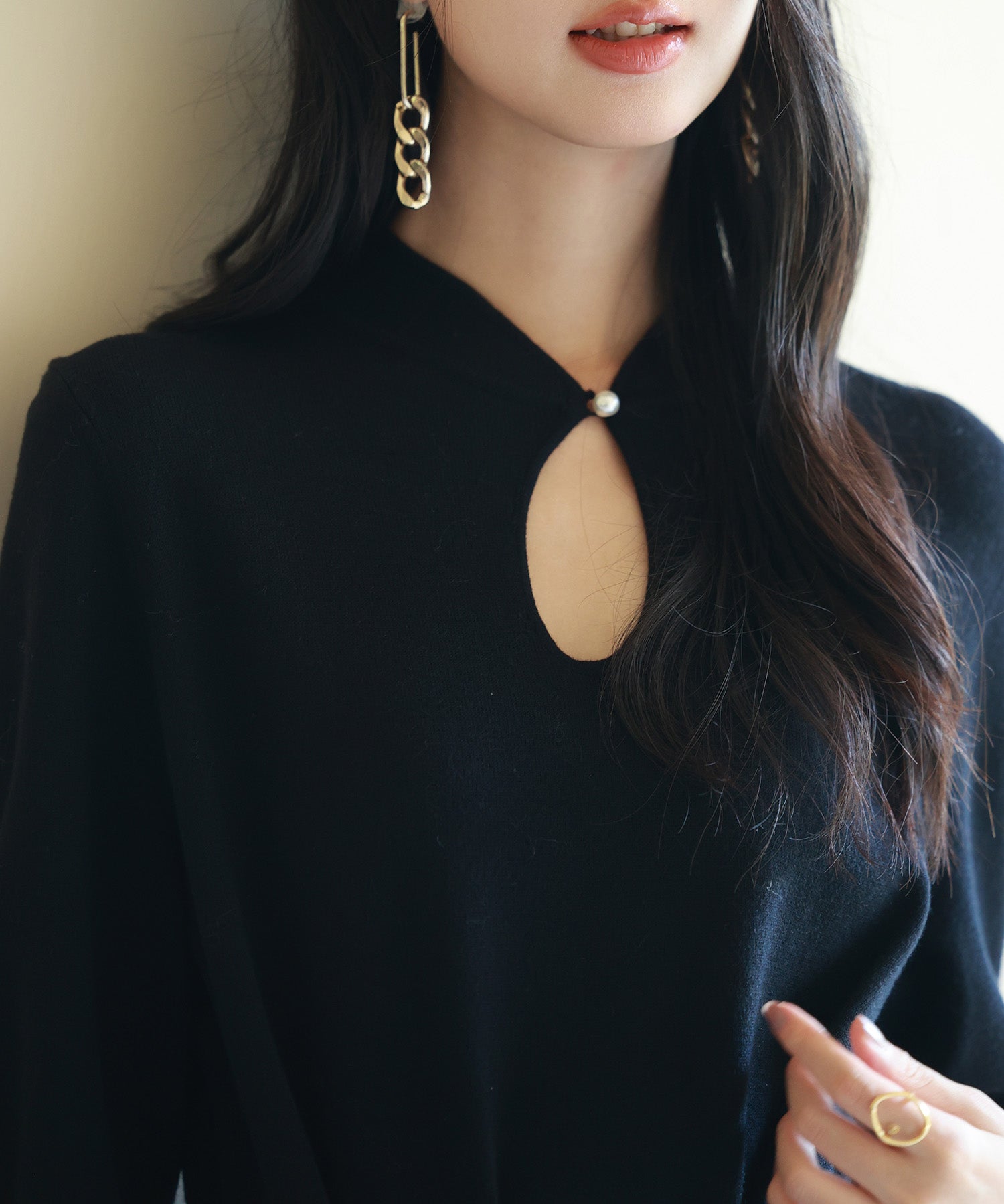 ハイゲージ編み長袖ニットワンピースsdpxyf6560 ブラック