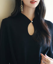 ハイゲージ編み長袖ニットワンピースsdpxyf6560 ブラック