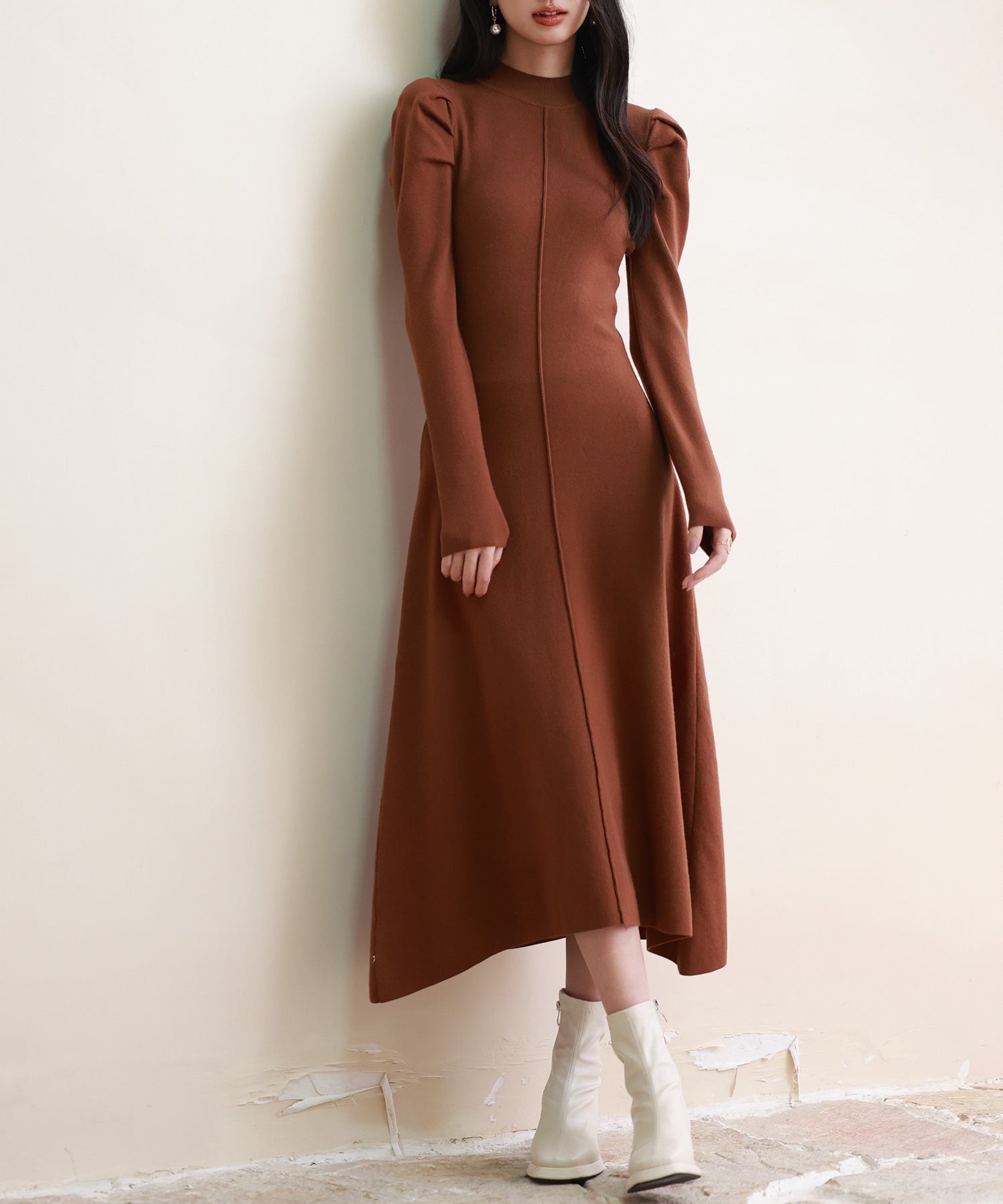 ギャザースリーブプチハイネックニットワンピースsdpxyf6565-103-17