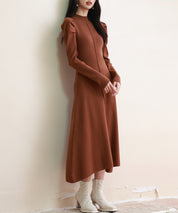 ギャザースリーブプチハイネックニットワンピースsdpxyf6565 ブラウン