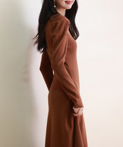 ギャザースリーブプチハイネックニットワンピースsdpxyf6565 ブラウン