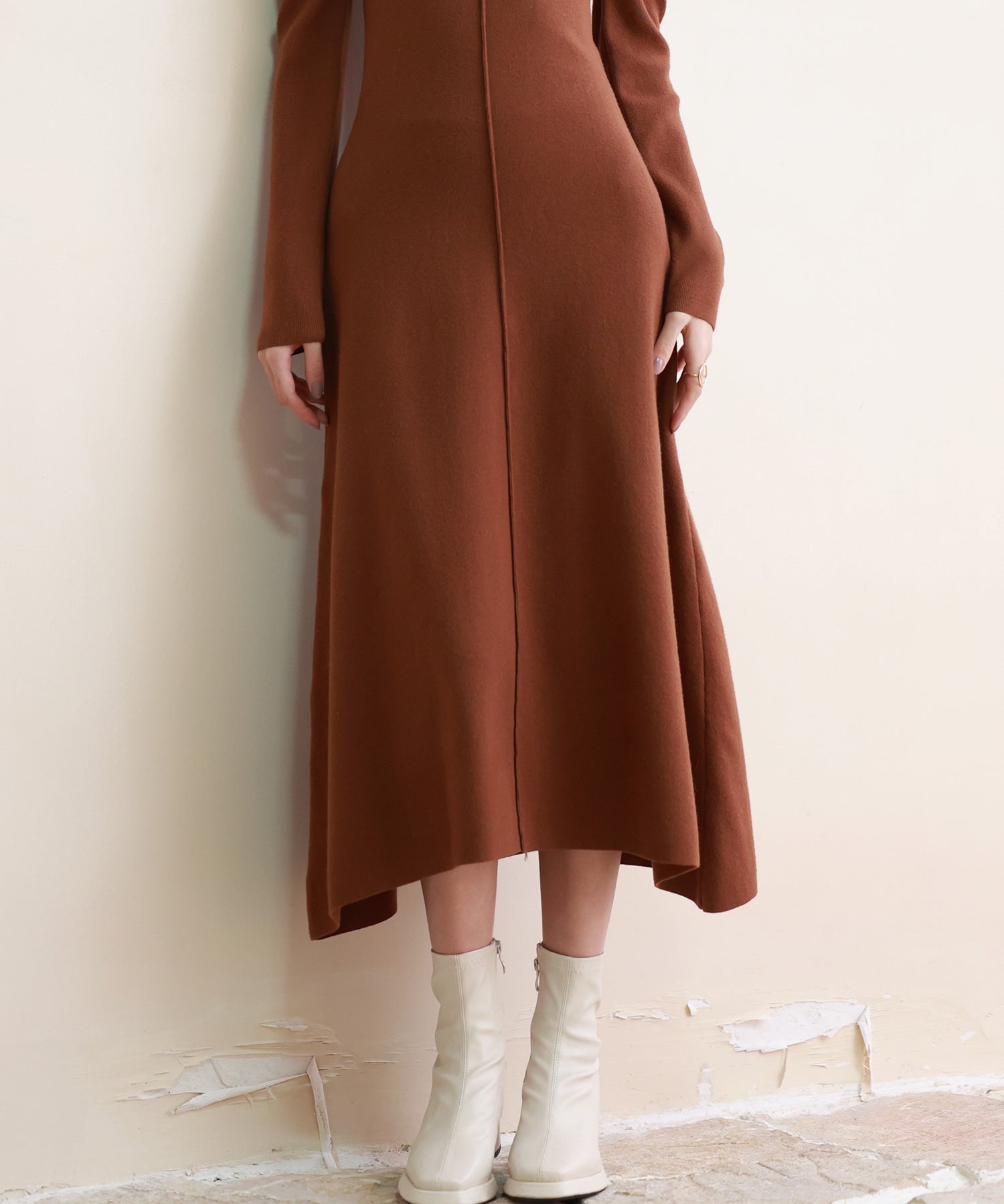 ギャザースリーブプチハイネックニットワンピースsdpxyf6565 ブラウン