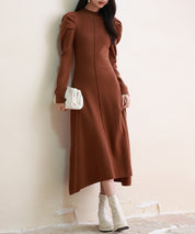 ギャザースリーブプチハイネックニットワンピースsdpxyf6565 ブラウン