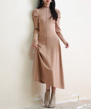 ギャザースリーブプチハイネックニットワンピースsdpxyf6565 ブラウン