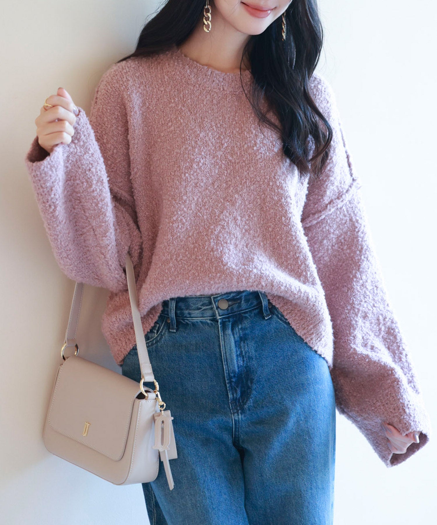 ドロップショルダーニットプルオーバーsdpxyf6569 ラベンダー