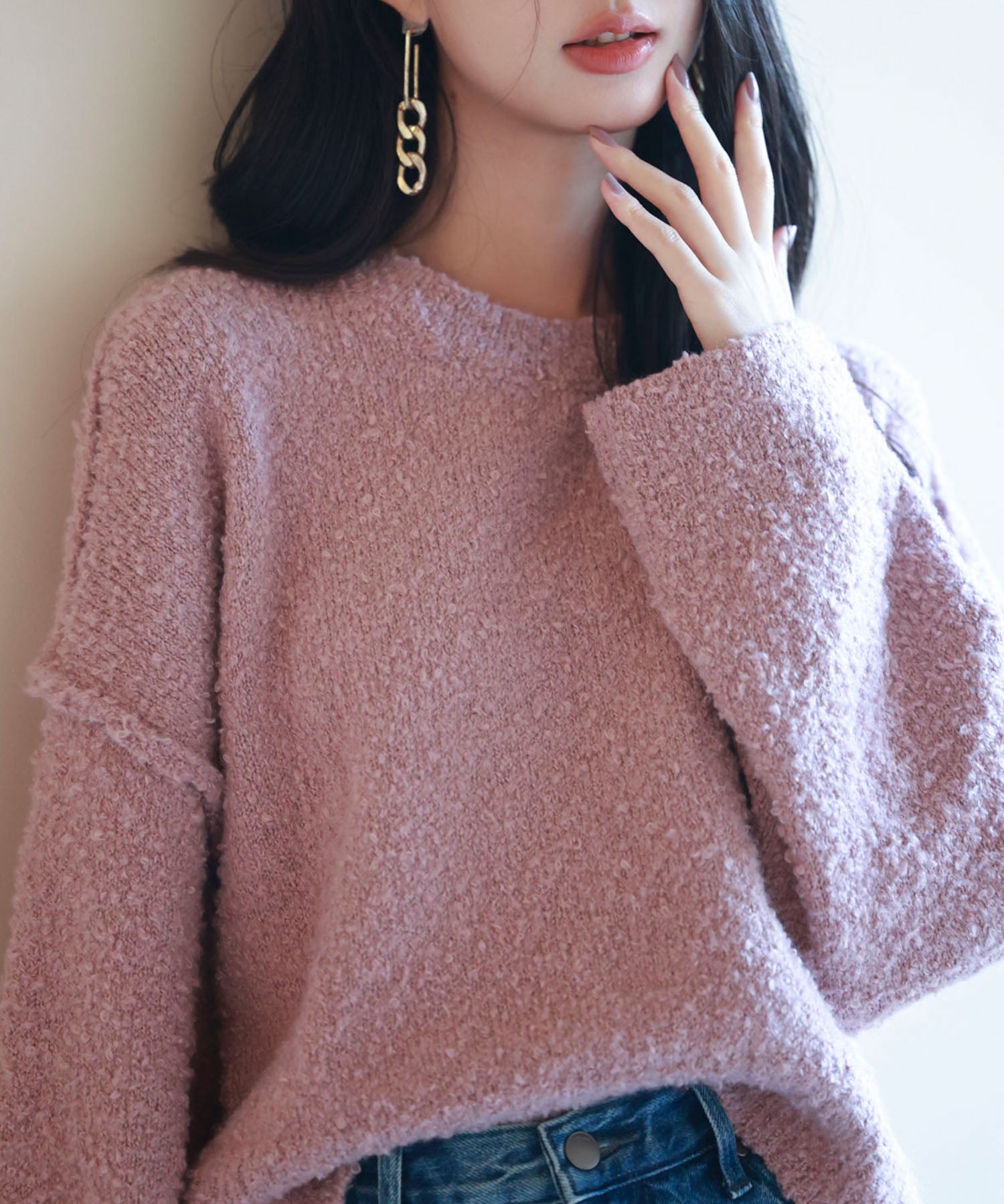 ドロップショルダーニットプルオーバーsdpxyf6569 ラベンダー