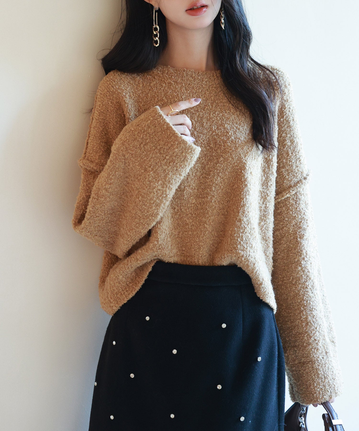 ドロップショルダーニットプルオーバーsdpxyf6569 ブラウン