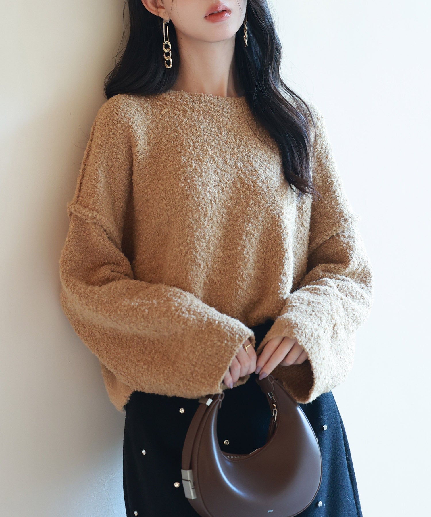 ドロップショルダーニットプルオーバーsdpxyf6569 ブラウン