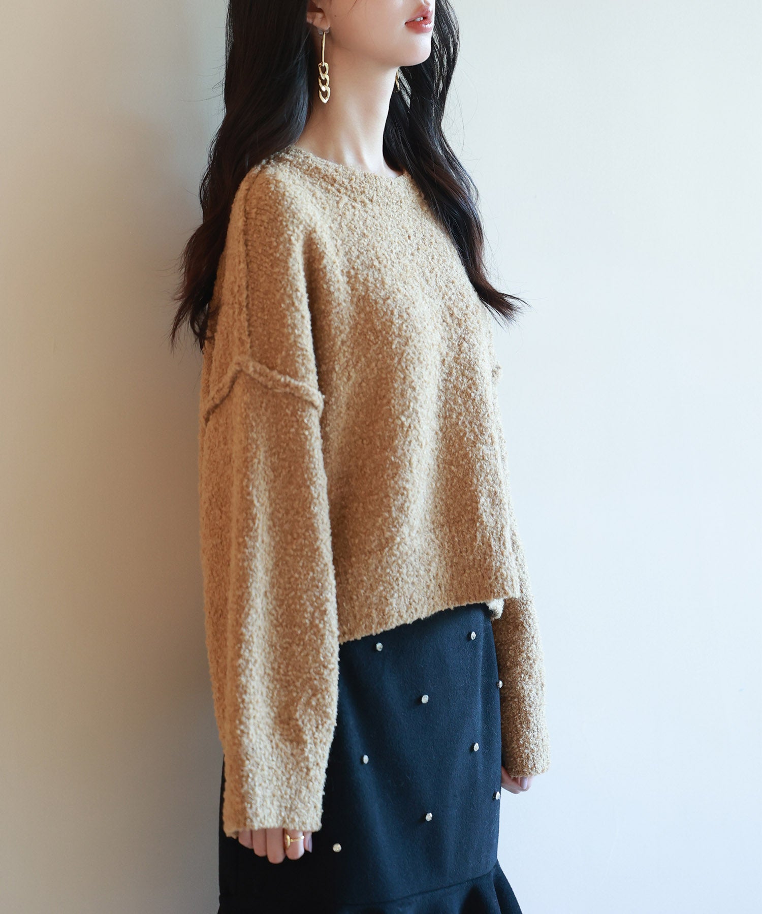 ドロップショルダーニットプルオーバーsdpxyf6569 ブラウン