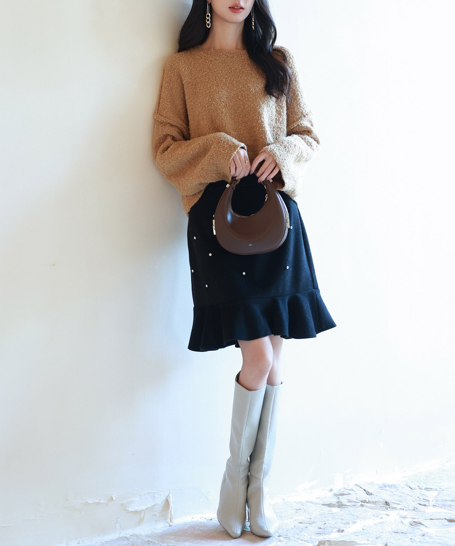 ドロップショルダーニットプルオーバーsdpxyf6569 ブラウン