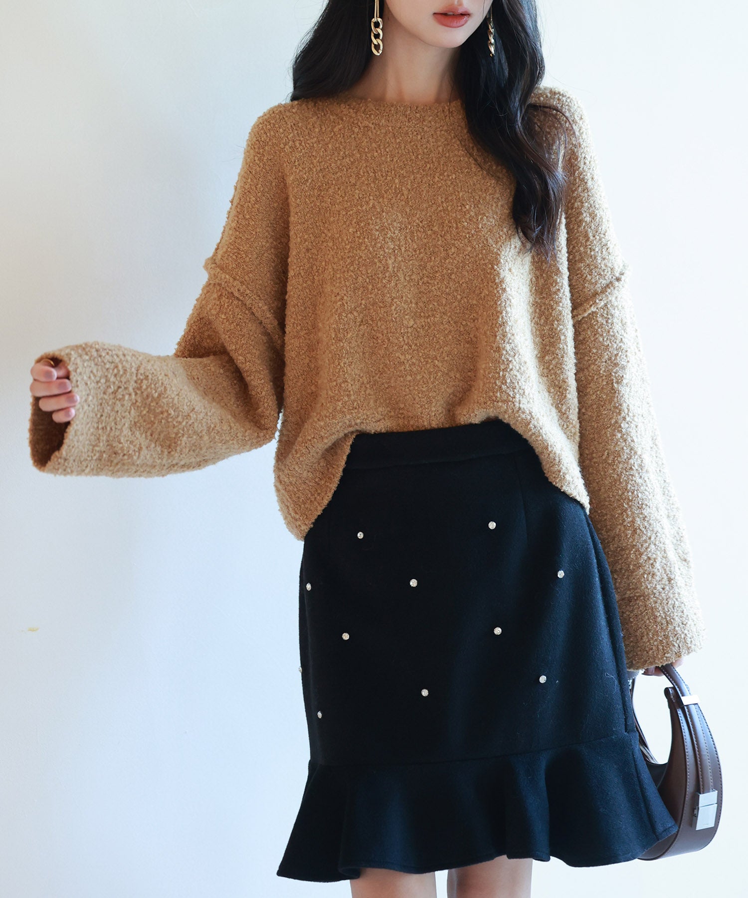 ドロップショルダーニットプルオーバーsdpxyf6569 ブラウン