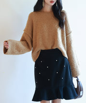 ドロップショルダーニットプルオーバーsdpxyf6569 ブラウン