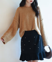 ドロップショルダーニットプルオーバーsdpxyf6569 ブラウン