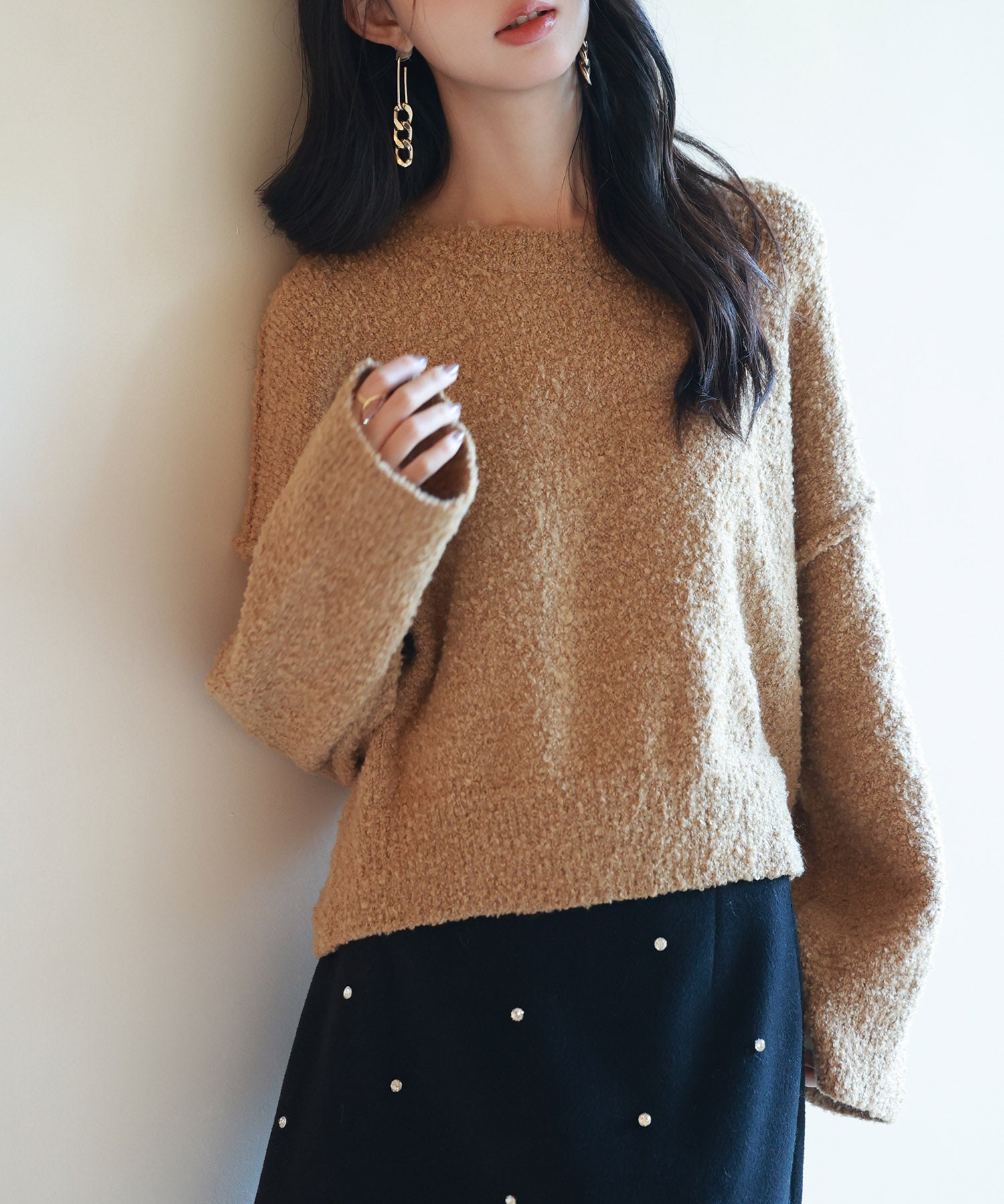 ドロップショルダーニットプルオーバーsdpxyf6569 ブラウン