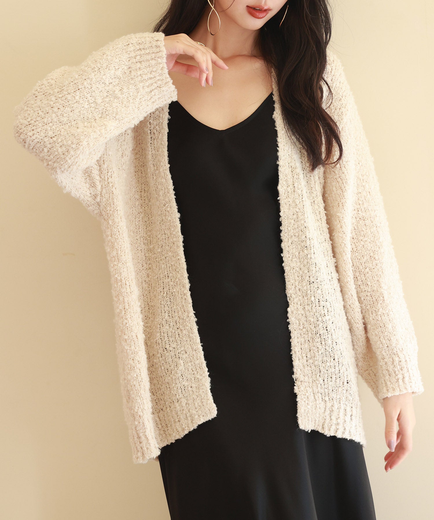 ドロップショルダーニットカーディガンsdpxyf6576 ベージュ