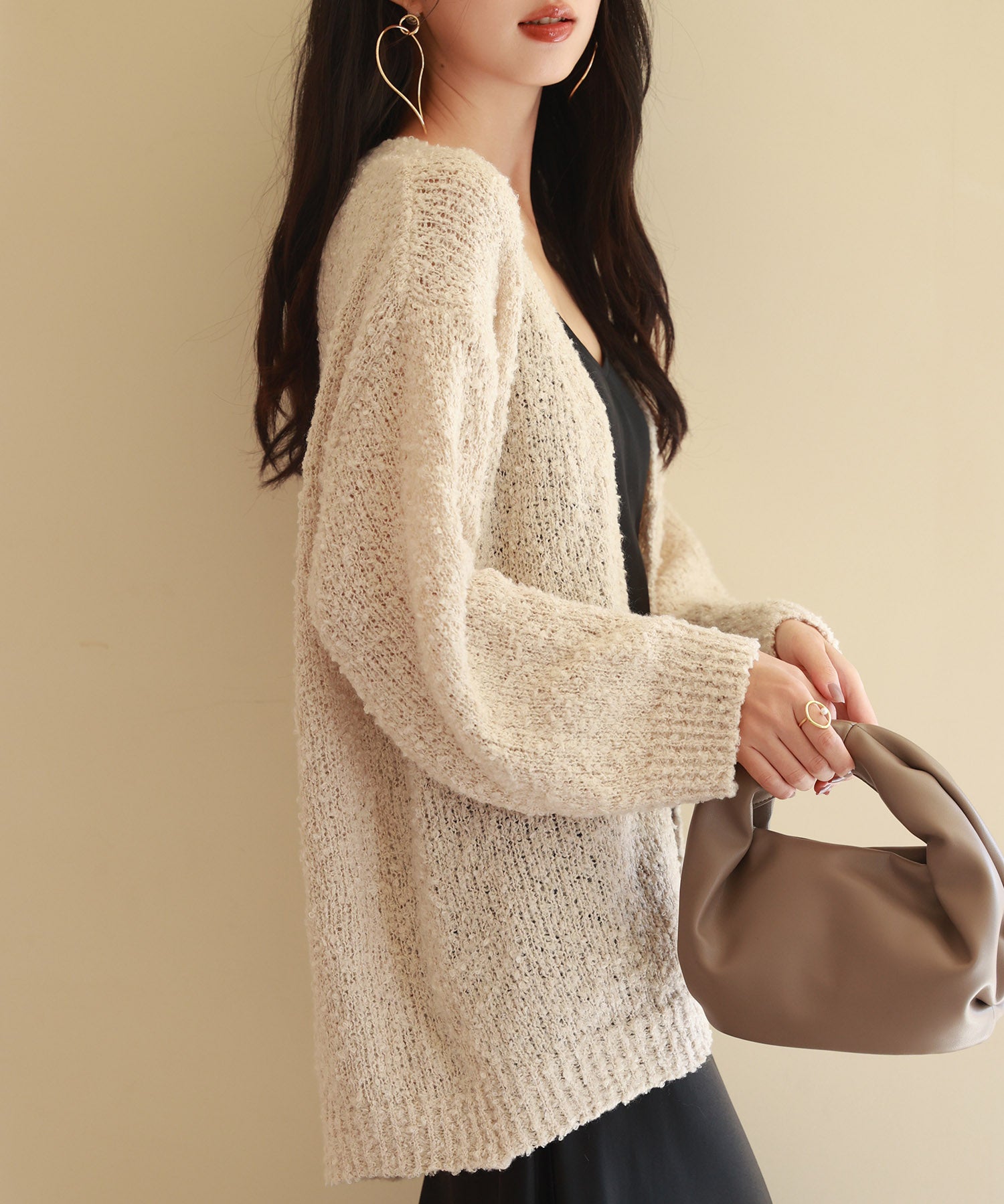 ドロップショルダーニットカーディガンsdpxyf6576 ベージュ