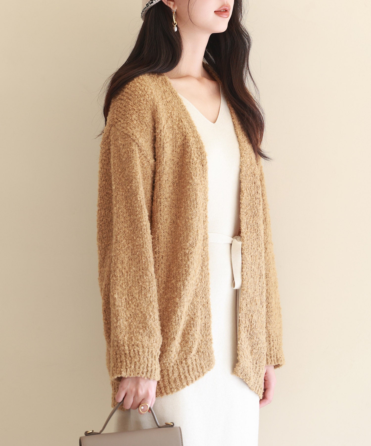 ドロップショルダーニットカーディガンsdpxyf6576 ブラウン