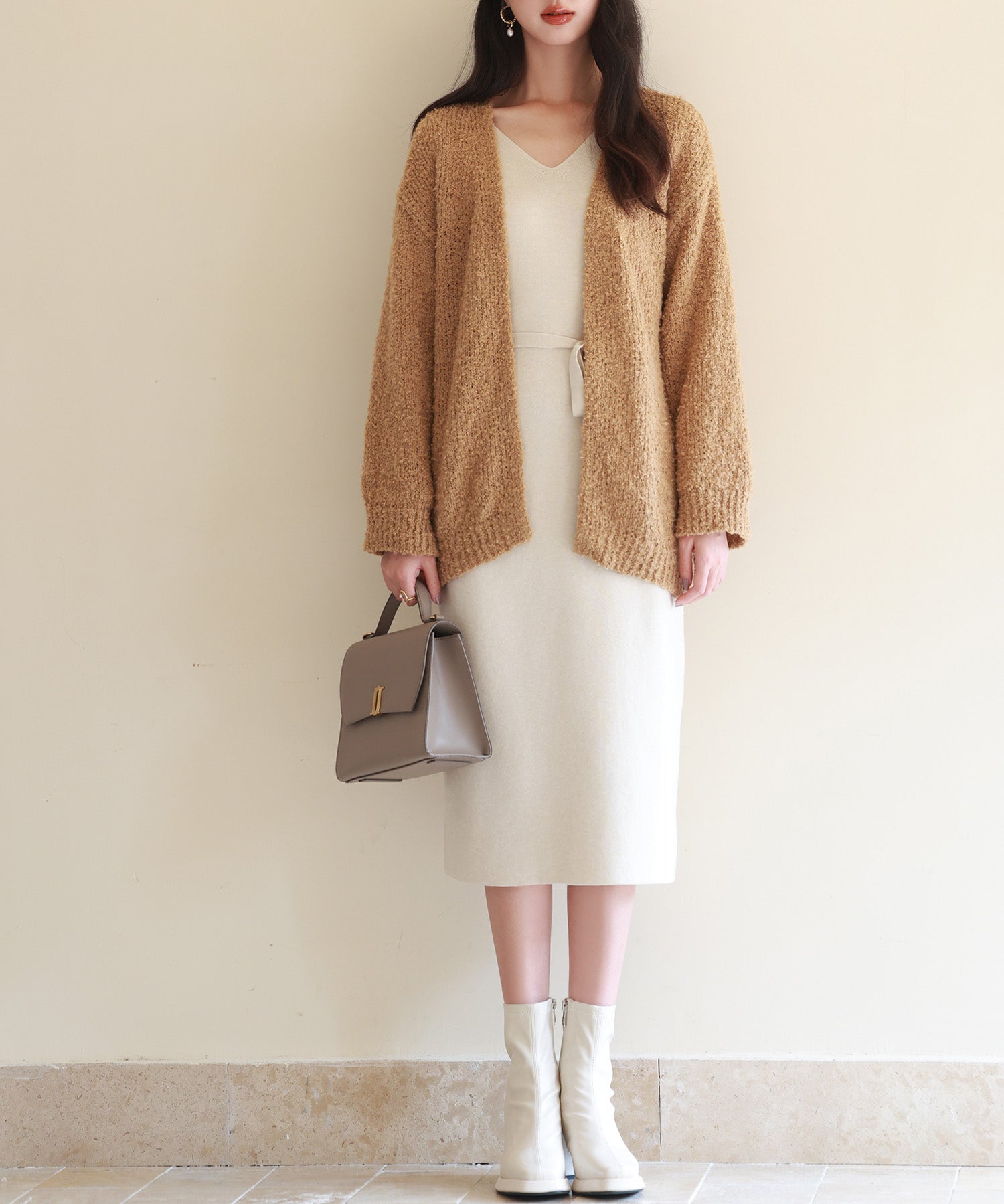 ドロップショルダーニットカーディガンsdpxyf6576 ブラウン